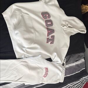 White GOAT Embroidered Hoodie & Joggers Set - Red Outline